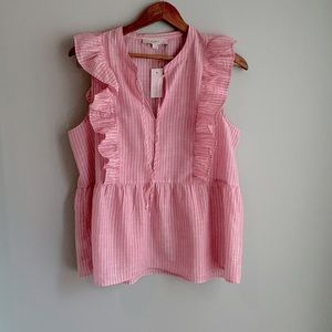 Pink ruffle sleeve striped top